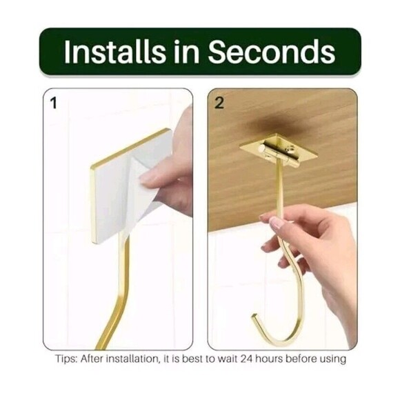 Folding Banana Hanger Hook - Banana Holder Under Cabinet, Self 2 Pack Gold - Picture 4 of 12